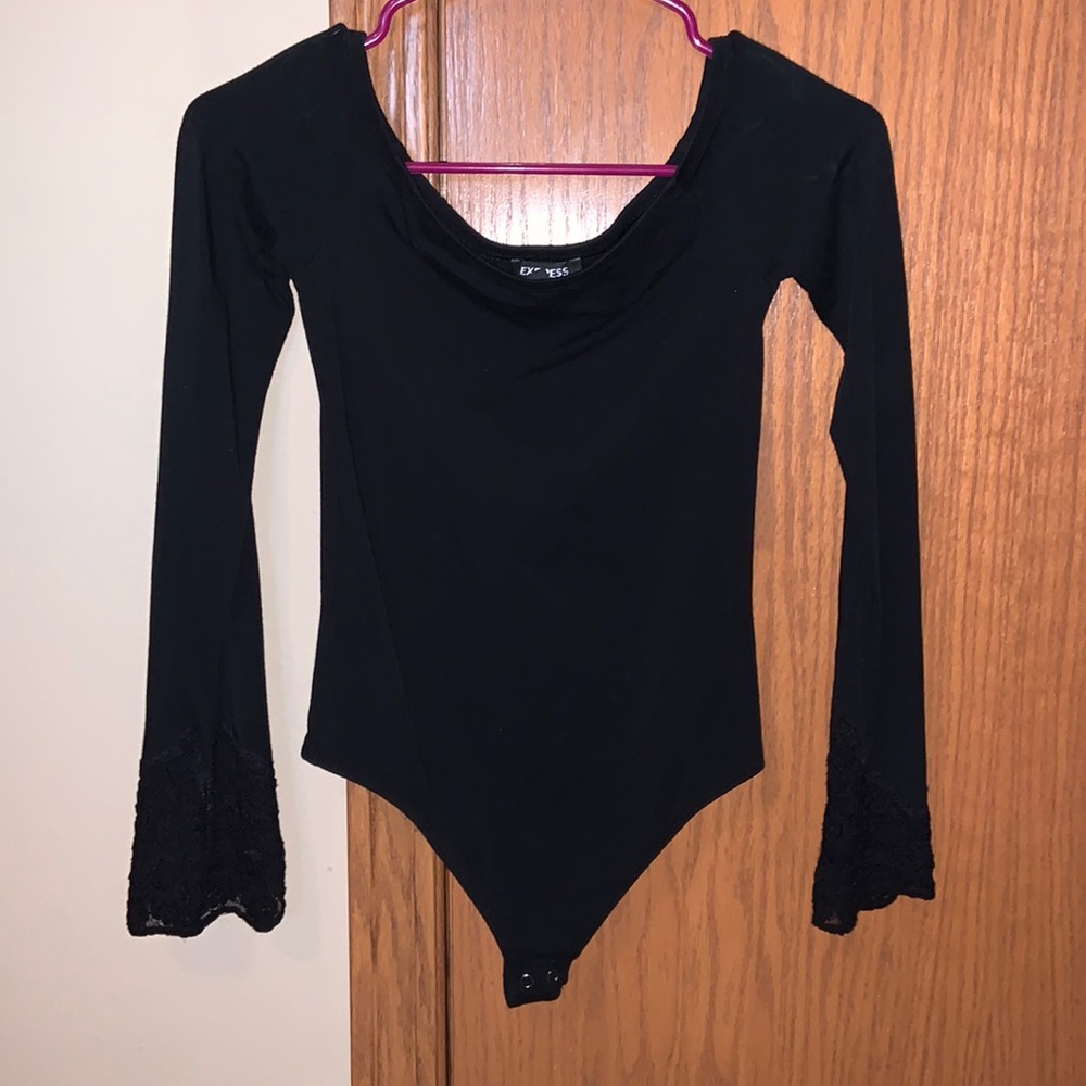 Express off the shoulder lace sleeve bodysuit